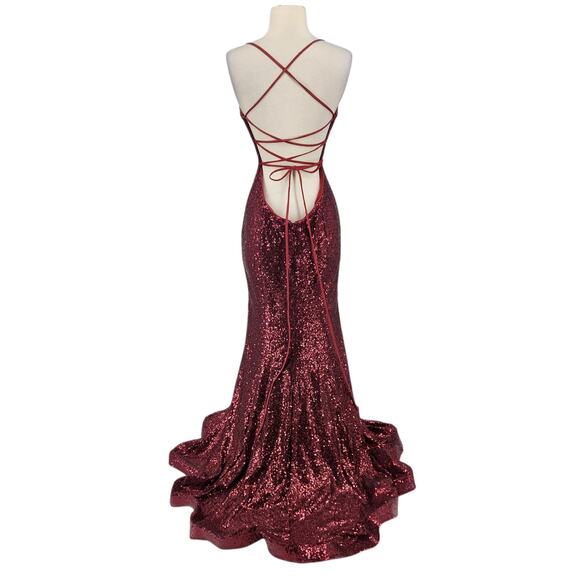 The Secret Dress by Alyce Paris Burgundy Sequin Gown – Size 8 - Open Back Train - Picture 8 of 14